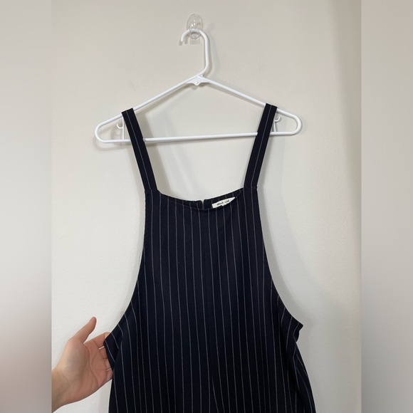 Navy Pinstripe Jumpsuit Navy Blue White Striped Romper Size M - Picture 3 of 14